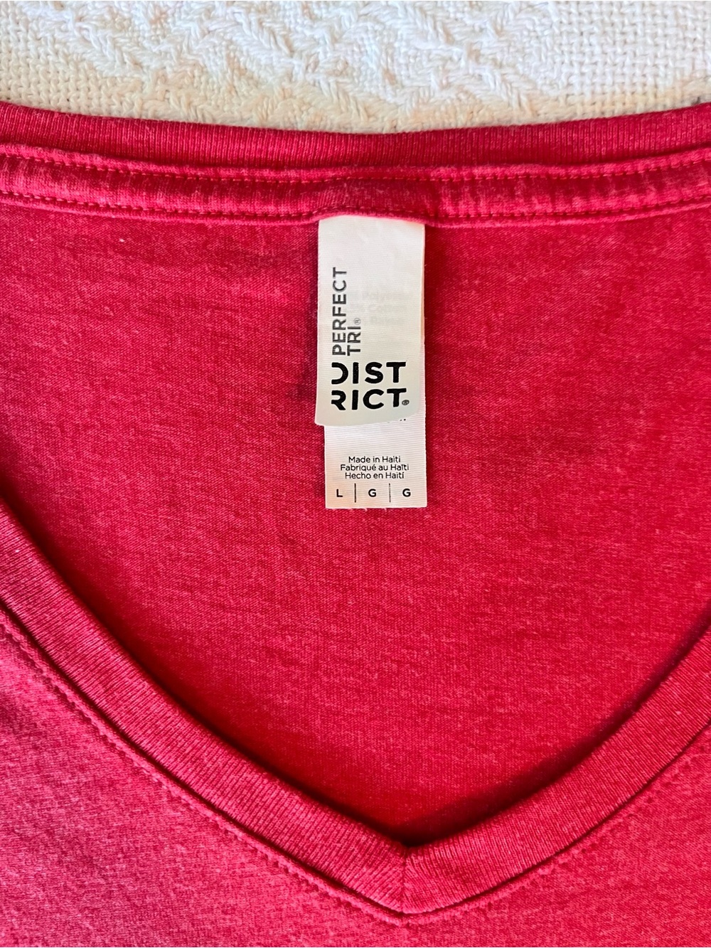 District Red V-Neck Tee with White DETROIT Print Women’s Fitted T-Shirt - Picture 2 of 4